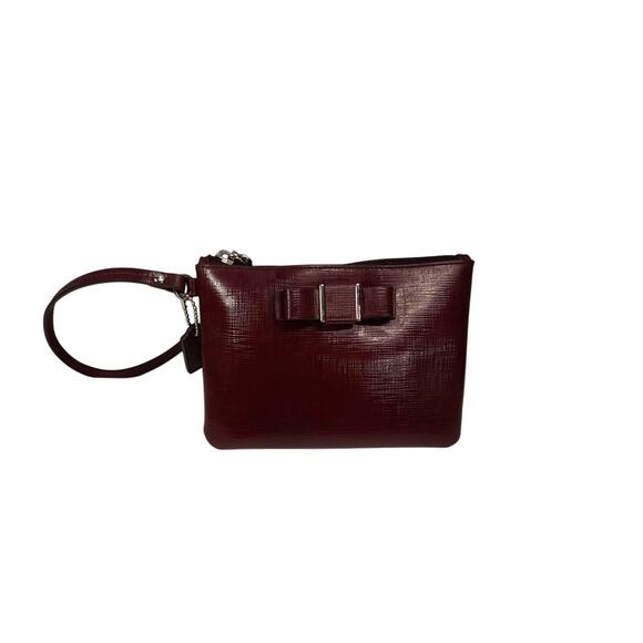 Coach Darcy Patent Bow Small Wristlet Burgundy 6.5" x 4.5" - Picture 1 of 3